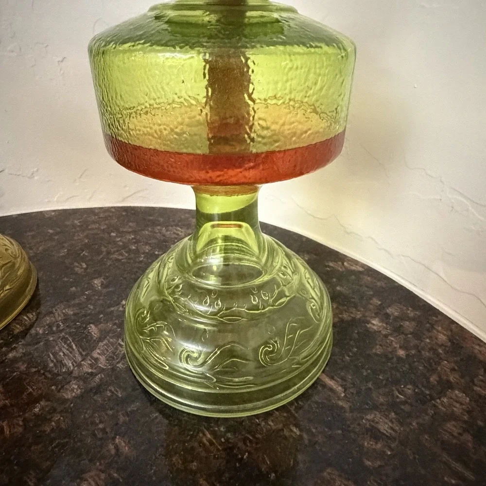 Vintage Pair of Depression Glass P&A Oil Lamp Globe Green Yellow‎ Risdon Company